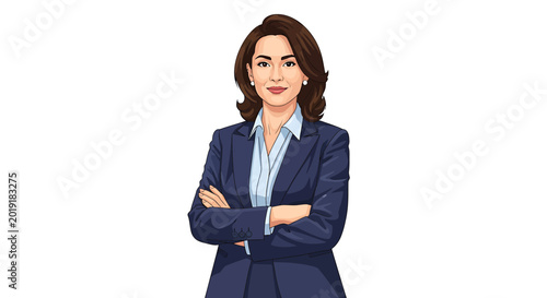 Confident Professional Business Woman in Navy Suit Standing Isolated