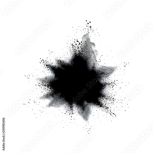 Black ink splatter explosion with paint spray effect