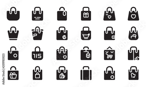 Konstfotografi Shopping bags icon set, collection of gift and market tote symbols, modern glyph style