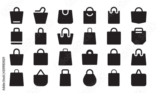 Photos Shopping bags icon set, collection of gift and market tote symbols, modern glyph style