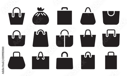 Tableau sur toile Shopping bags icon set, collection of gift and market tote symbols, modern glyph style