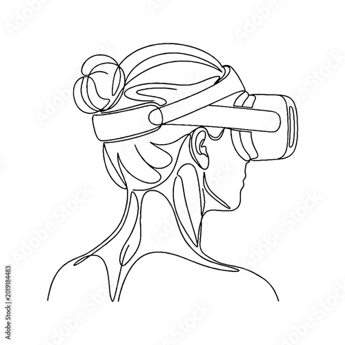 Minimalist Line Art of Person Wearing Virtual Reality Headset.