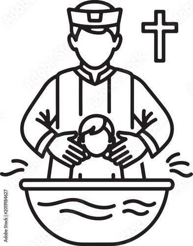 Konstfotografi Baptism ceremony illustration priest performing christian sacrament with infant