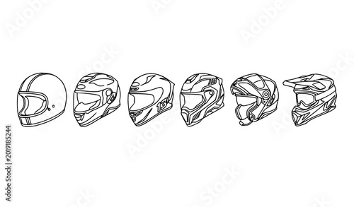 Foto Minimal One Line Motorcycle Racing Helmet Icons with Sport Motorbike Vector Set