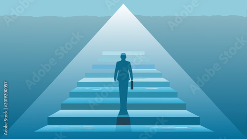 Valokuva Silhouette of businessperson walking up stairs blue gradient background