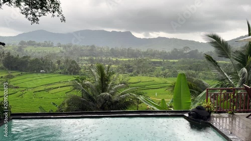 Rice terraces in Sidemen, Bali, Indonesia, during rainy season 