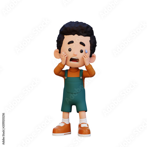 3D Child Boy shocked with wide eyes strong surprise and disbelief concept.