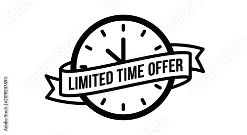 Clock icon with limited time offer banner for promotion and advertising