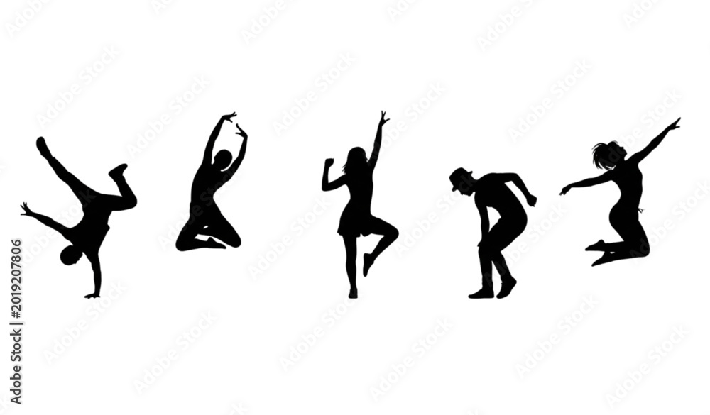 Αυτοκόλλητο Dance silhouette icon collection street jazz zumba ska dancer vector illustratio