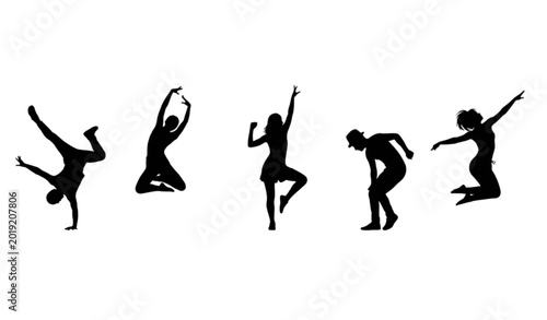 Tableau sur toile Dance silhouette icon collection street jazz zumba ska dancer vector illustratio