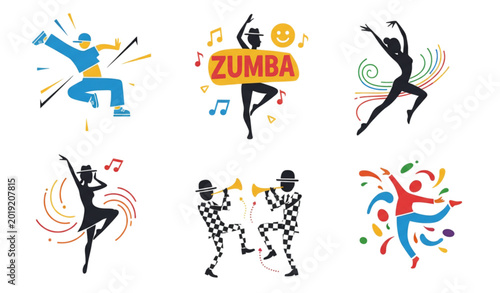 Photos A modern outline vector icon set representing multiple dance styles including Zumba, jazz, street dance, ska, and freestyle dancing