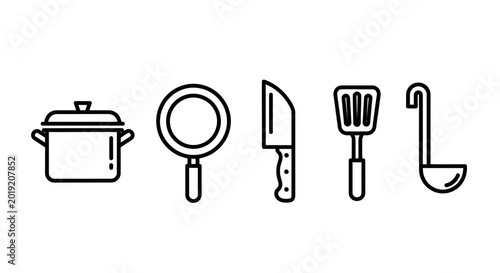 Minimalist kitchen utensils illustration pan pot knife spatula ladle