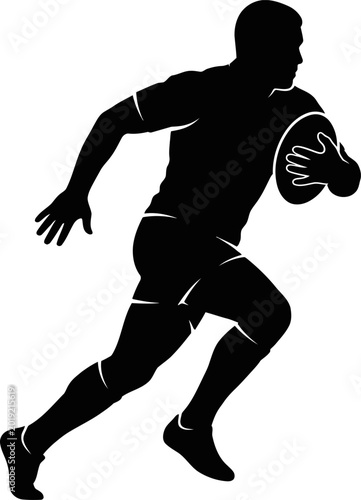 Foto Silhouette of a male rugby player running with a ball in hand quickly