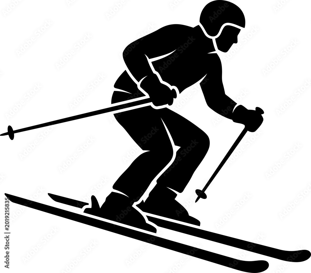 Fototapeta premium Skier in motion with skis and poles on white background