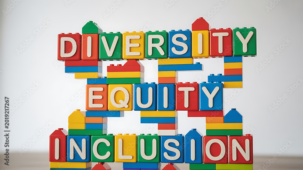 Fototapeta premium Colorful blocks spelling diversity equity inclusion ideal for diverse corporate and commercial use