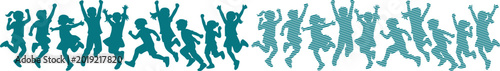 Teal silhouettes of people jumping, horizontal border