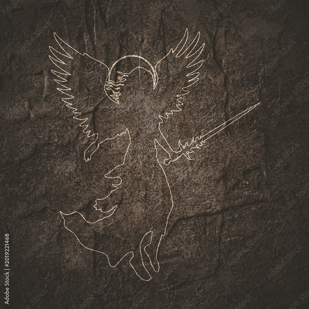 Naklejka premium Fantasy woman angel warrior with wings, Warlike girl goddess. Lady elf holding sword in hand.