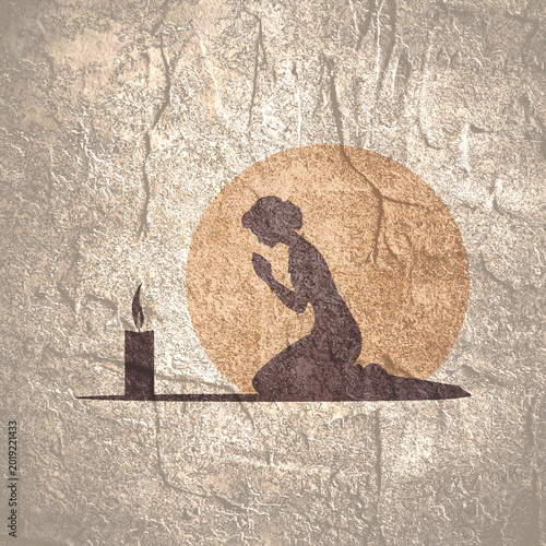 Quadro su tela Peaceful woman silhouette praying