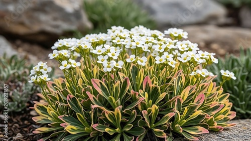 Beautiful white flowers on green plant.