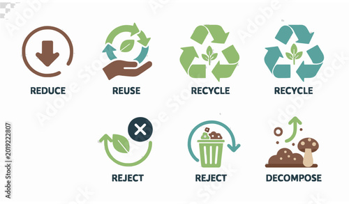 Schilderij op canvas Recycle arrow eco icon set reduce reuse recycle flat vector illustration eps10