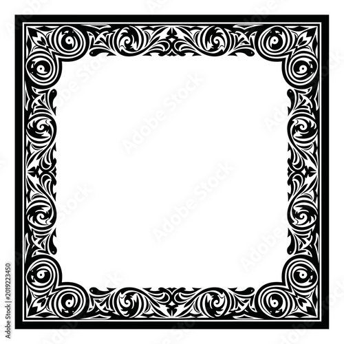 Ornate decorative square frame with vintage floral swirl patterns