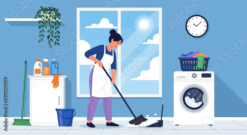 Tableau sur toile Household cleaning, domestic chores, janitorial services, cleaning lady, domesti