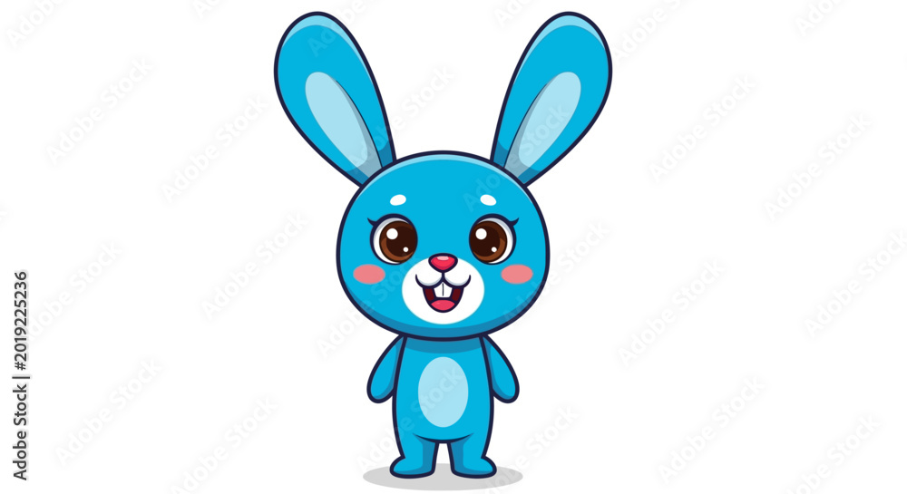 Obraz premium Blue cartoon rabbit, cute character, vector illustration, Easter mascot, smiling animal