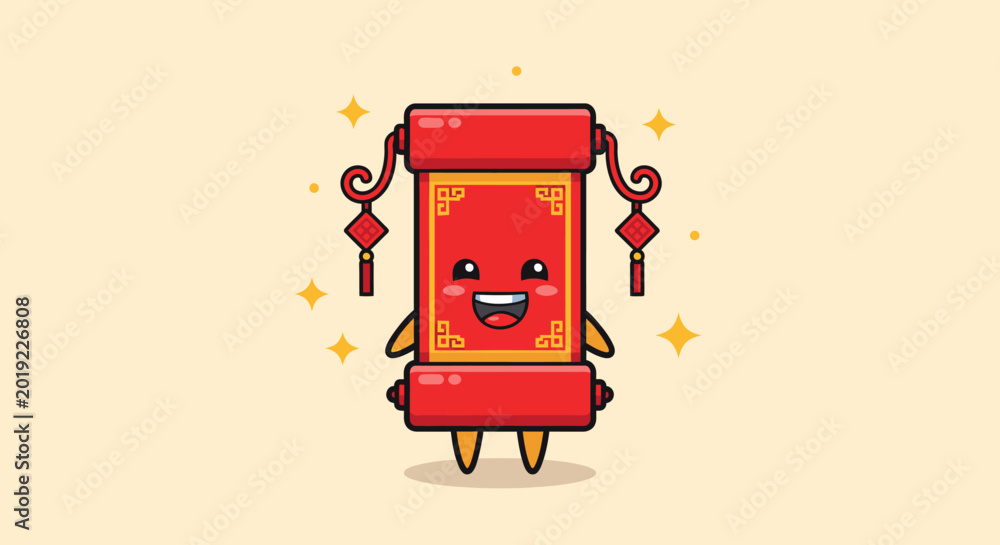 Naklejka premium Animated Red Book Character With Happy Face And Arms.