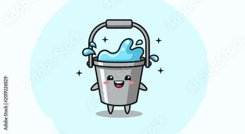 Anthropomorphic Metal Bucket Character Smiling Image.