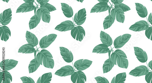 Green tropical leaves seamless pattern on white background