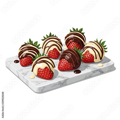 Gourmet dipped strawberries with white and dark chocolate drizzle