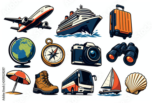 Bilde på lerret Travel Vacation Icons Set.