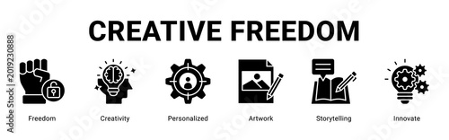 Foto Creative Freedom web banner icon concept,  with Freedom, Creativity, Personalized, Artwork, Storytelling, Innovat