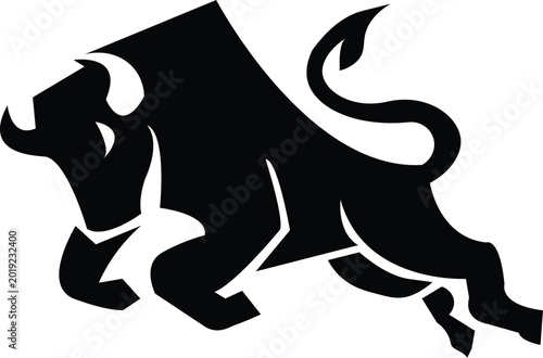 Foto A powerful black silhouette of a charging bull symbolizing strength, determinati