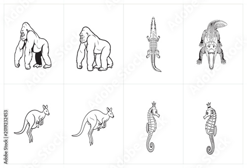 Photography Group of eight various vector illustrations showing different animals in their natural forms and with artistic textures