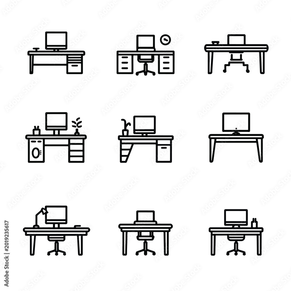 Fototapeta premium Variety of office desks with computers.