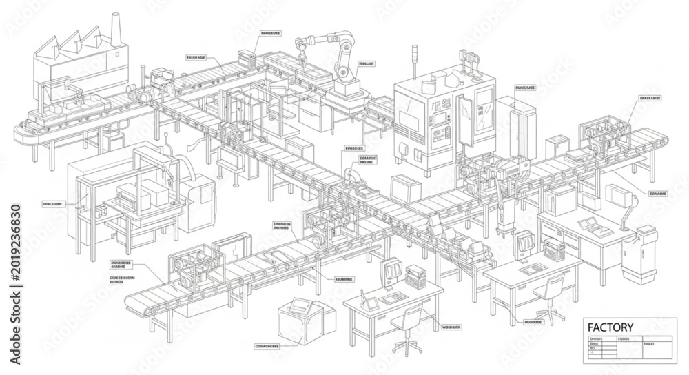 Fototapeta premium Detailed mechanical engineering factory blueprint.