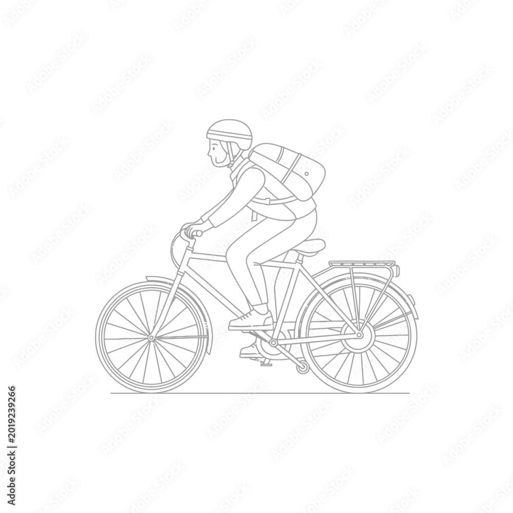 Naklejka premium Cyclist Riding Bicycle Wearing Helmet.
