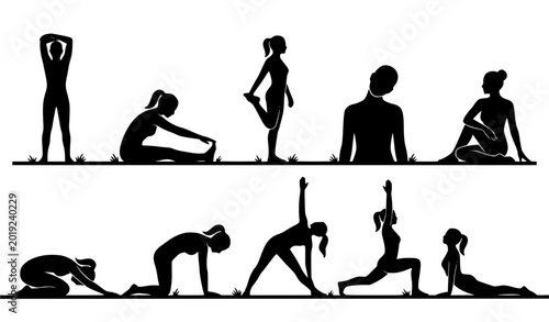 Obraz na plátně Stretching exercise fitness icons vector set