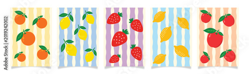 Fruit and Stripes Pattern Design with Citrus and Berries for Packaging or Fabric