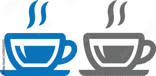 Cuadro en lienzo Coffee cup vector icon set with hot steam and saucer for cafe breakfast morning break tea
