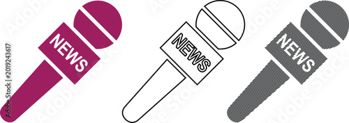 Obraz na płótnie Journalism broadcast microphone news vector illustration set for media interview reportage