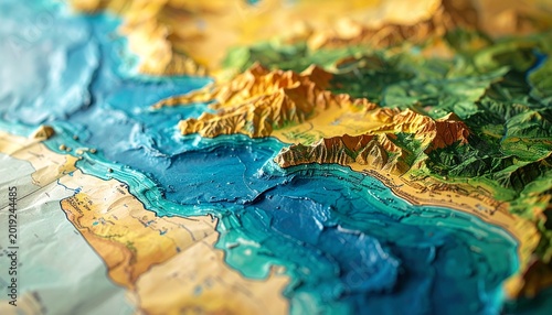 Vintage hand-coloured map showing detailed coastline with creases and aged texture