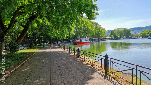 Bild auf Leinwand ioannina city by the lake and green platanus tree sping season greece