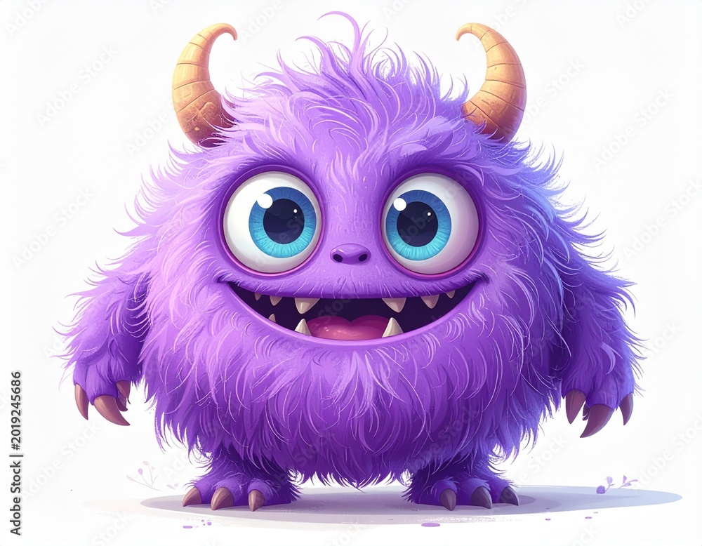 Fototapeta premium Whimsical furry character with tiny teeth and charming expression.