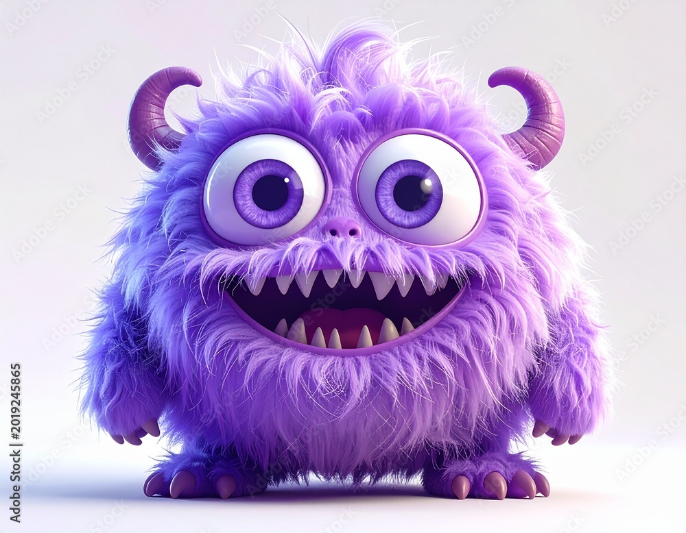 Fototapeta premium Whimsical furry character with tiny teeth and charming expression.