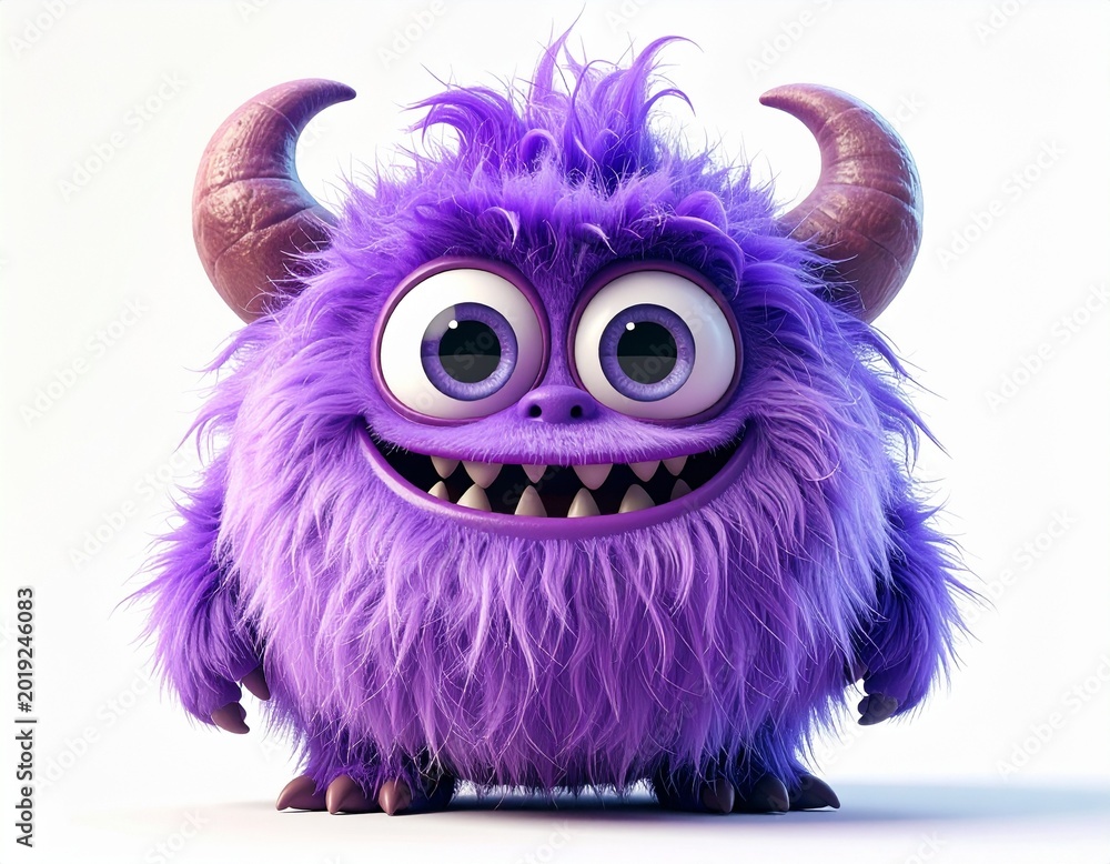 Fototapeta premium Whimsical furry character with tiny teeth and charming expression.