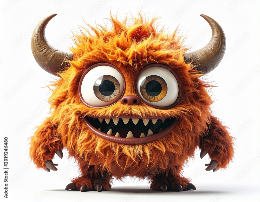 Naklejka premium Whimsical furry character with tiny teeth and charming expression.