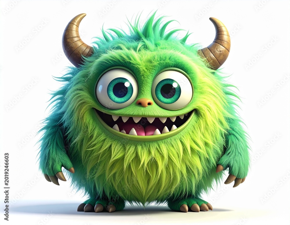 Naklejka premium Whimsical furry character with tiny teeth and charming expression.