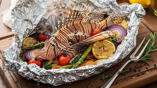 Grilled Fish with Vegetables Foil Packet.